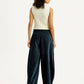 Women's Navy Blue Barrel Loose Fit Mid Rise Trousers - Back View