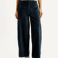 Women's Navy Blue Barrel Loose Fit Mid Rise Trousers - Front View