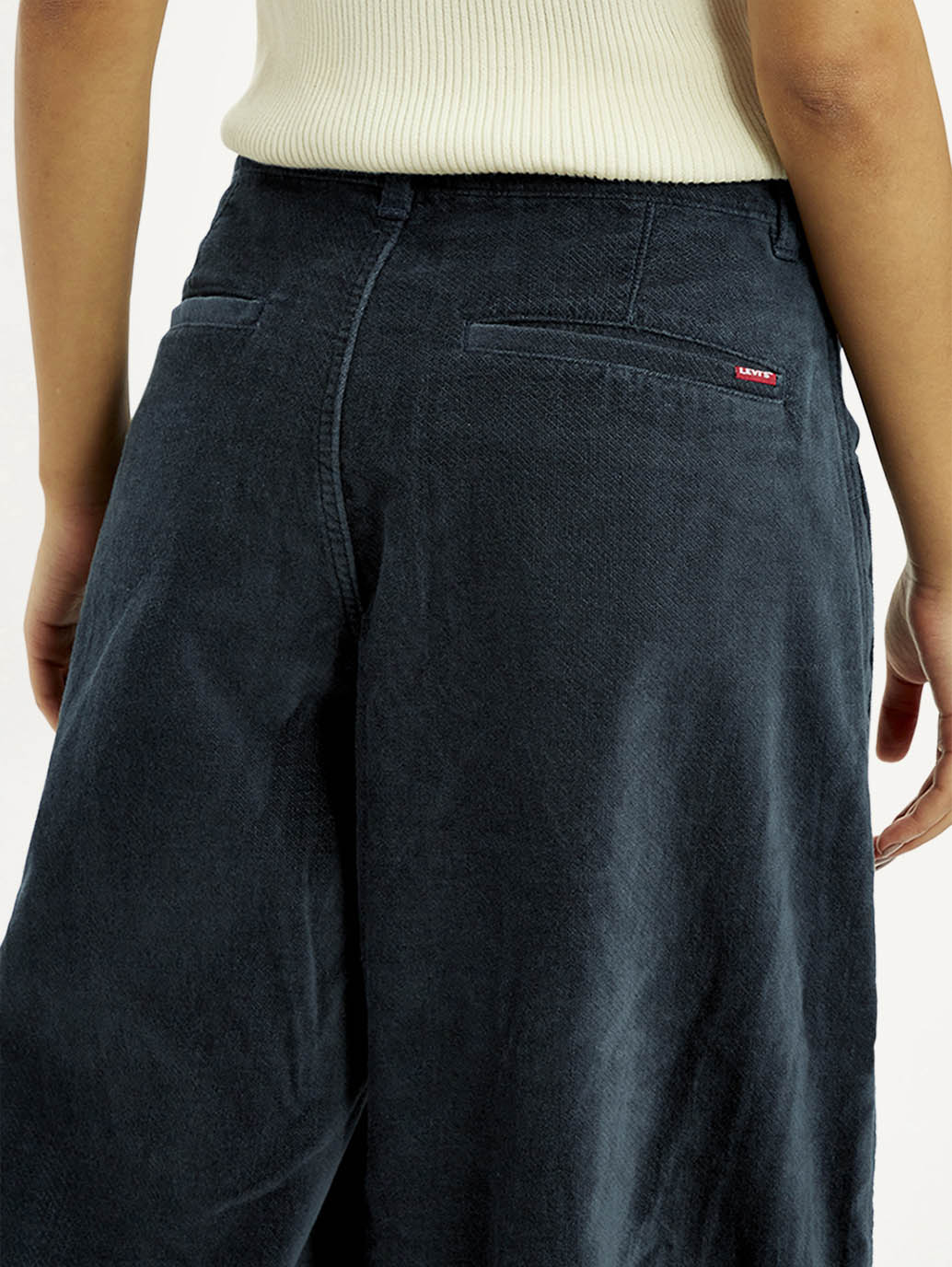 Women's Navy Blue Barrel Loose Fit Mid Rise Trousers - Detail View