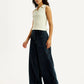 Women's Navy Blue Barrel Loose Fit Mid Rise Trousers - Side View