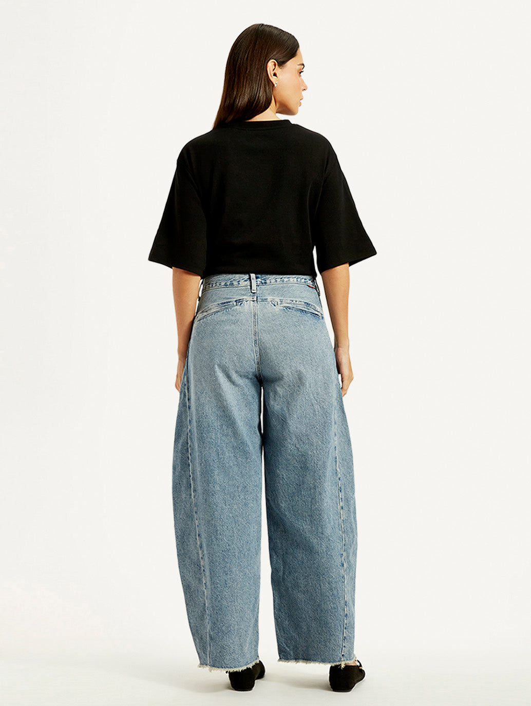 Women's Light Blue Super Baggy Barrel Loose Fit Mid Rise Jeans - Back View