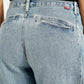 Women's Light Blue Super Baggy Barrel Loose Fit Mid Rise Jeans - Detail View