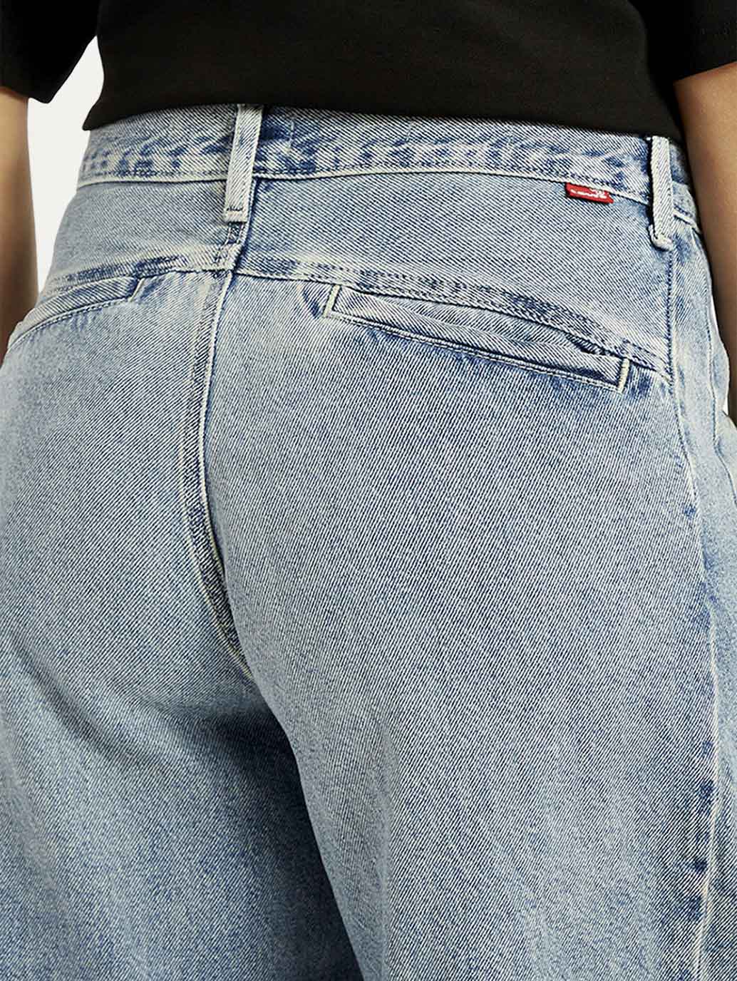 Women's Light Blue Super Baggy Barrel Loose Fit Mid Rise Jeans - Detail View