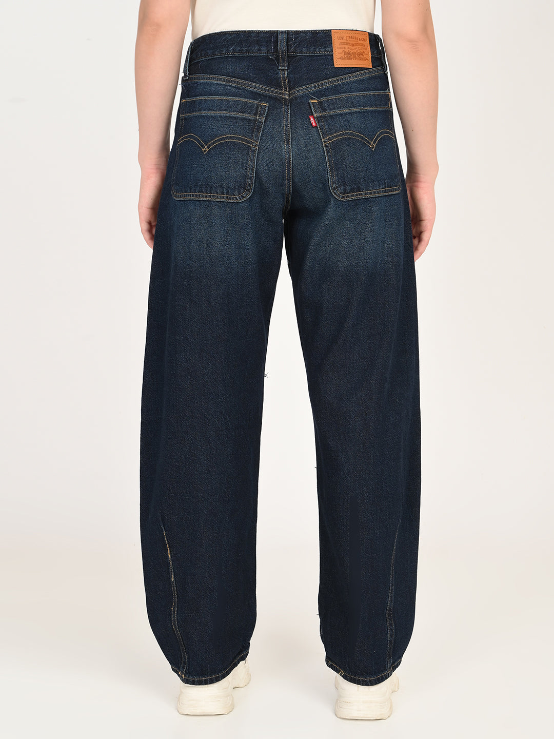 Women's Blue Barrel Loose Fit Mid Rise Jeans - back View