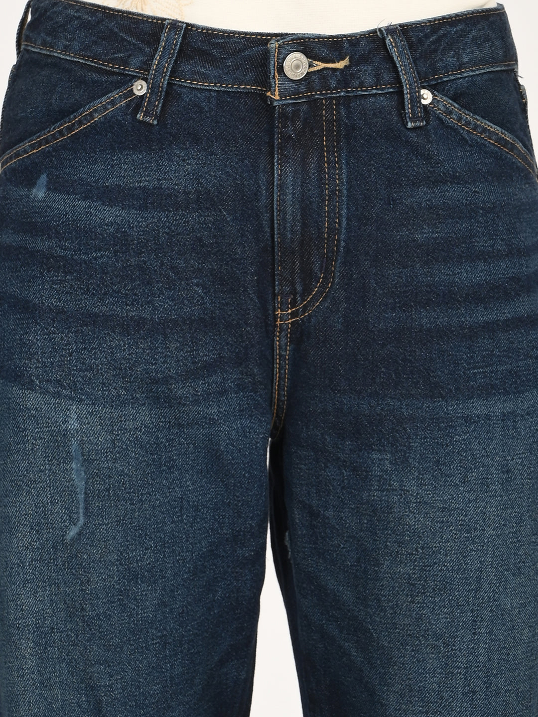 Women's Blue Barrel Loose Fit Mid Rise Jeans - detail View
