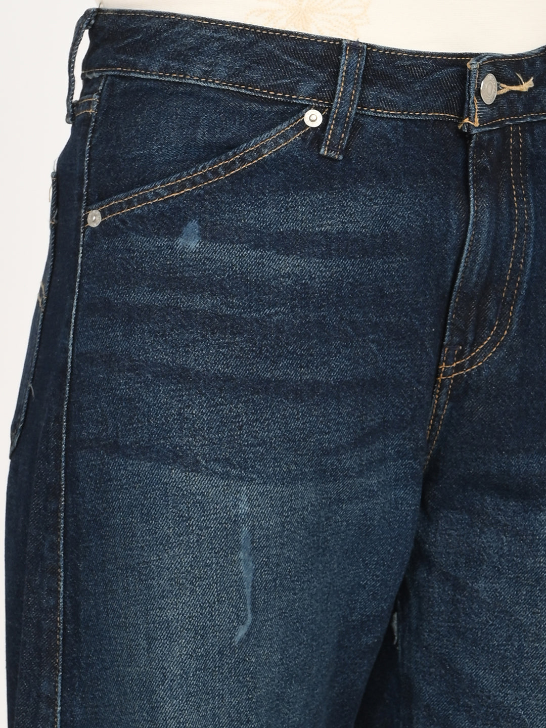 Women's Blue Barrel Loose Fit Mid Rise Jeans - detail View