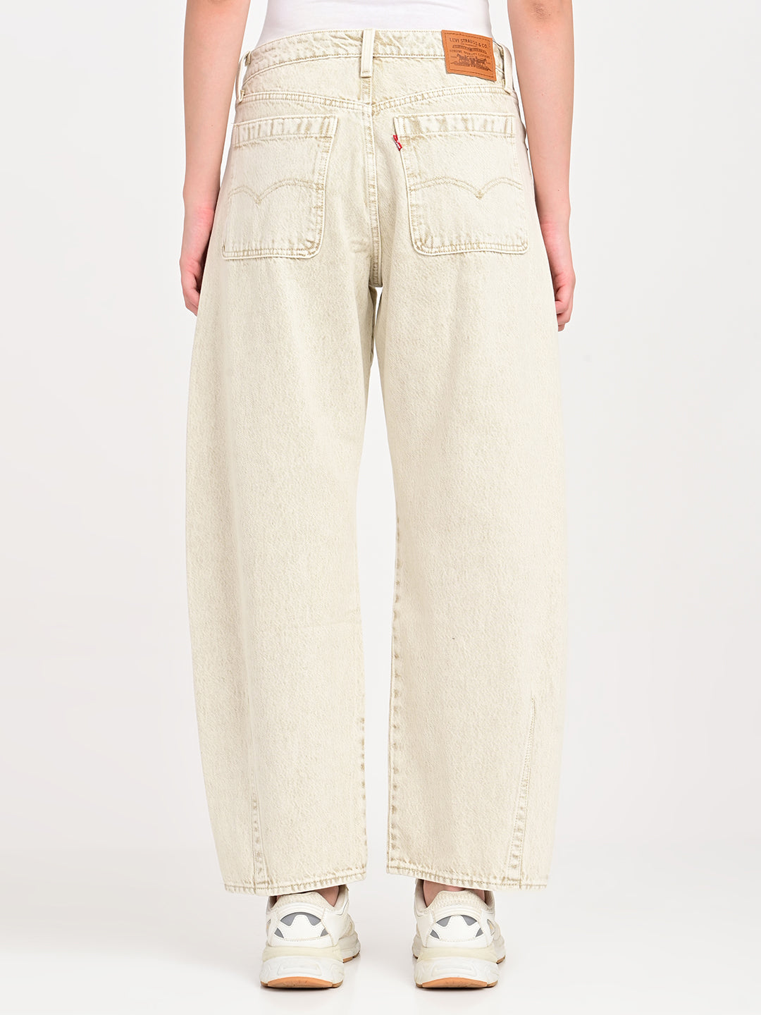 Women's Beige Barrel Loose Fit Mid Rise Baggy Dad Jeans - bac View