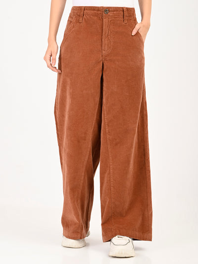 Women's Brown Loose Fit High Rise Trousers