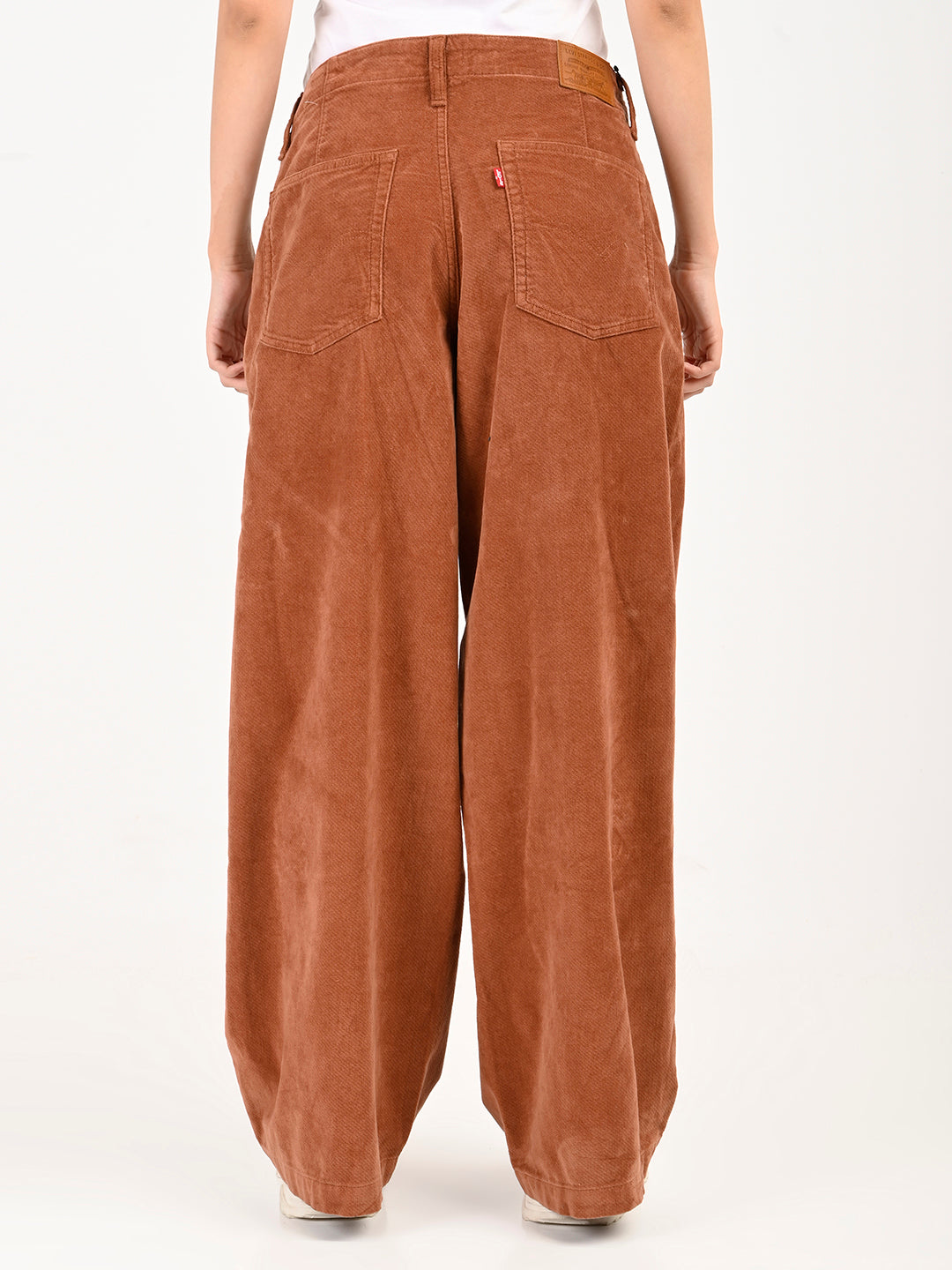 Women's Brown XL Straight Loose Fit High Rise Trousers - back View