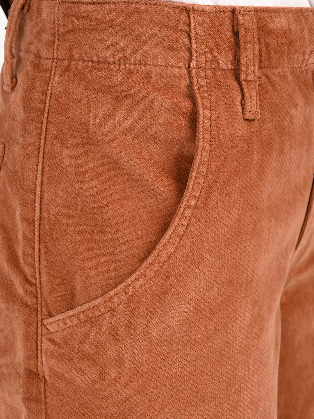 Women's Brown XL Straight Loose Fit High Rise Trousers - detail View