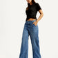 Women's Blue XL Straight Loose Fit Mid Rise Jeans - Elevated View