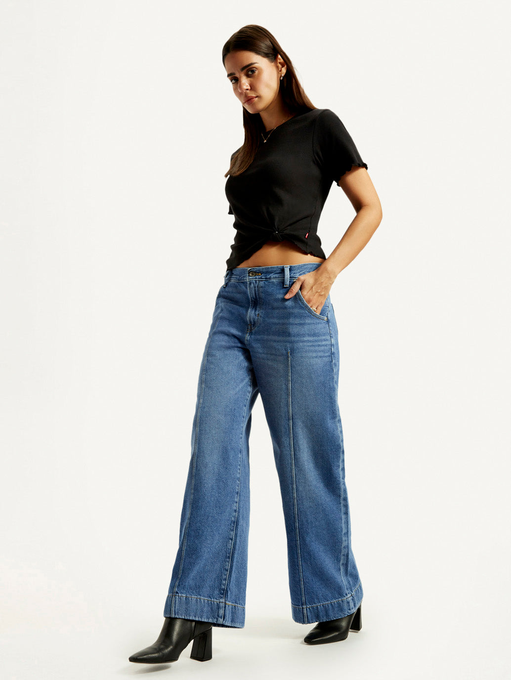 Women's Blue XL Straight Loose Fit Mid Rise Jeans - Elevated View