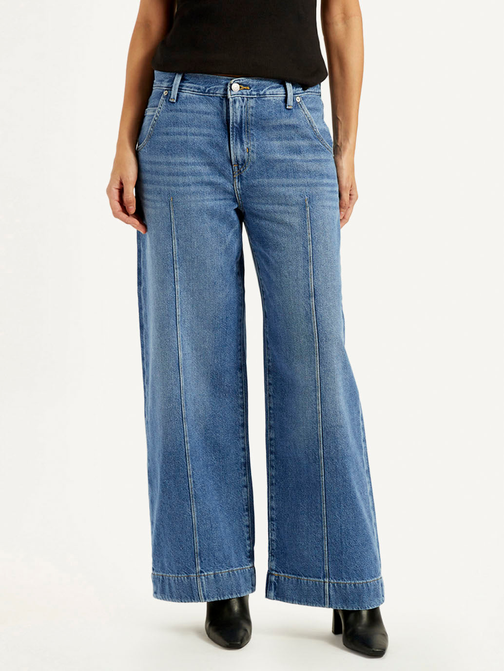 Women's Blue XL Straight Loose Fit Mid Rise Jeans - Front View