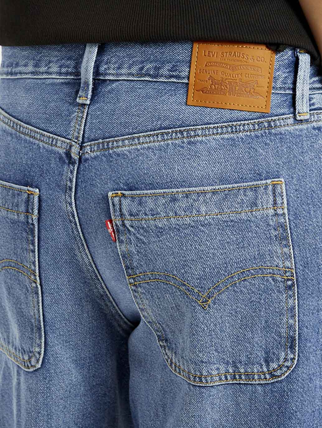 Women's Blue XL Straight Loose Fit Mid Rise Jeans