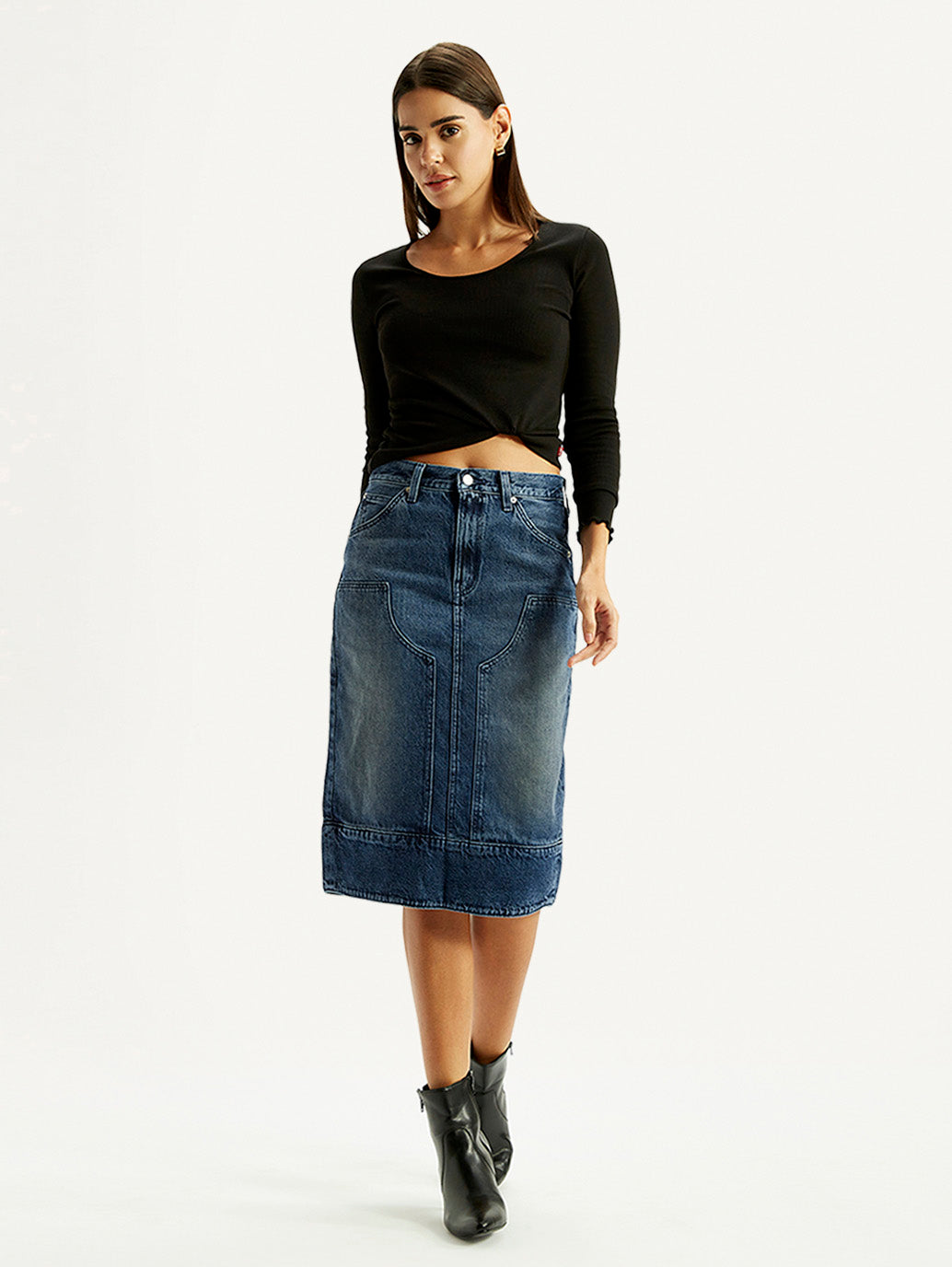 Women's Blue Regular Fit Mid Rise Denim Skirt - Styleshot View
