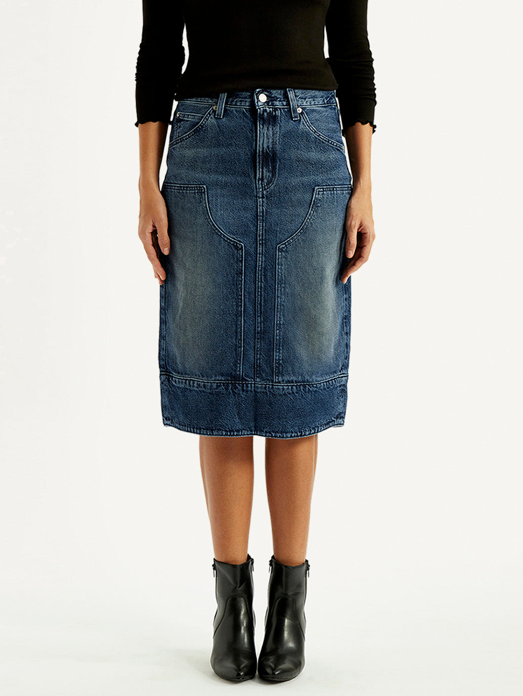 Women's Blue Regular Fit Mid Rise Denim Skirt - Front View