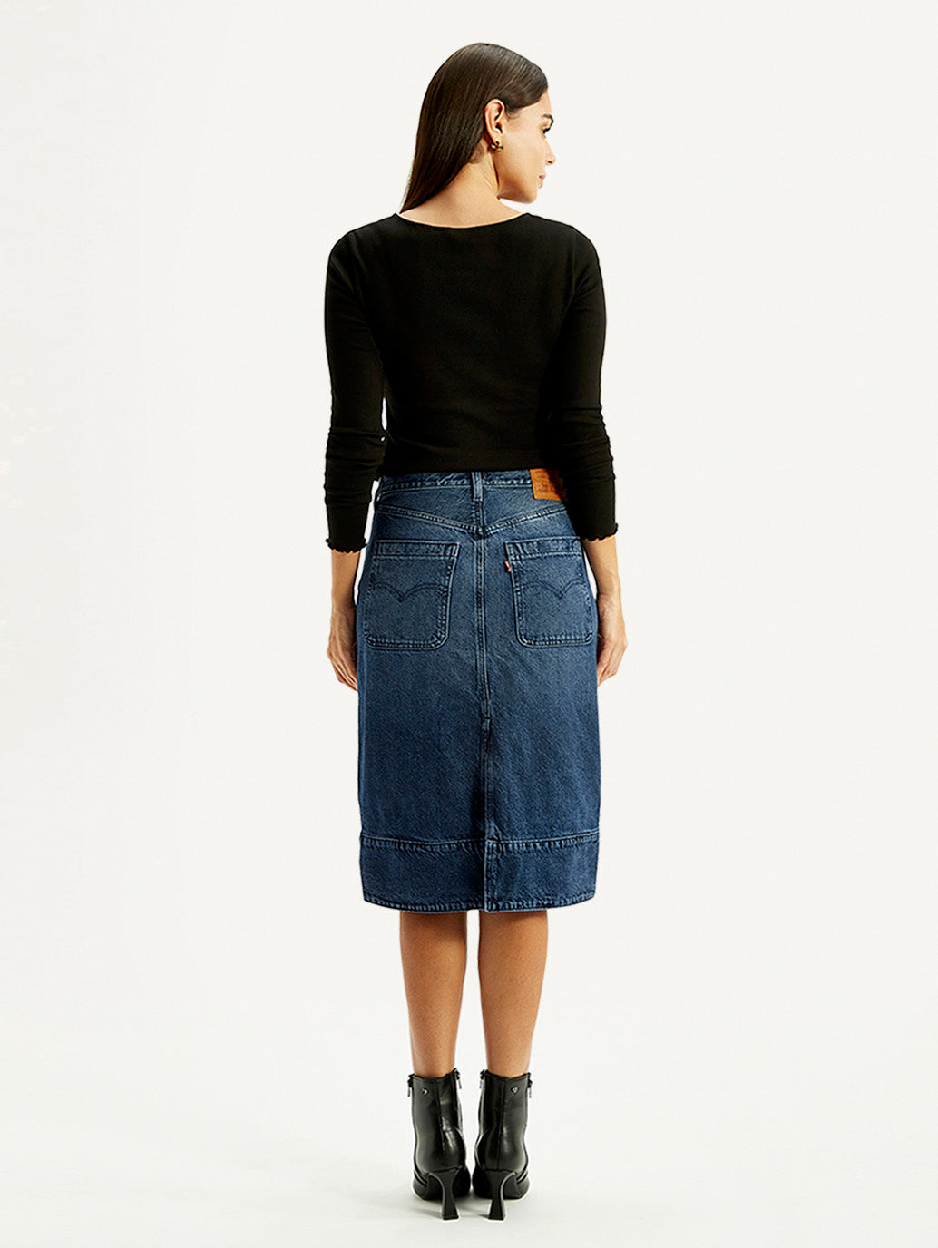 Women's Blue Regular Fit Mid Rise Denim Skirt - Back View