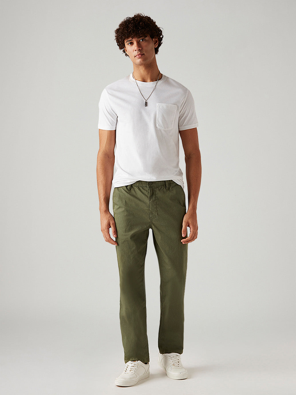 Men's Olive Relaxed Fit Mid Rise Tech Pant - Styleshot View
