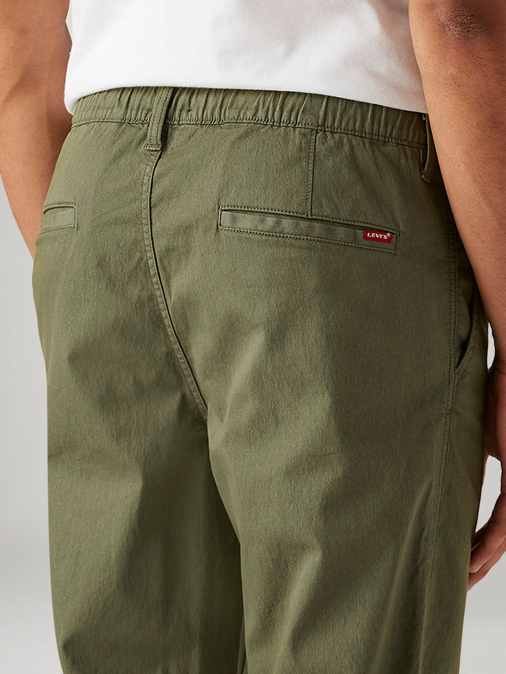 Men's Olive Relaxed Fit Mid Rise Tech Pant - Detail View
