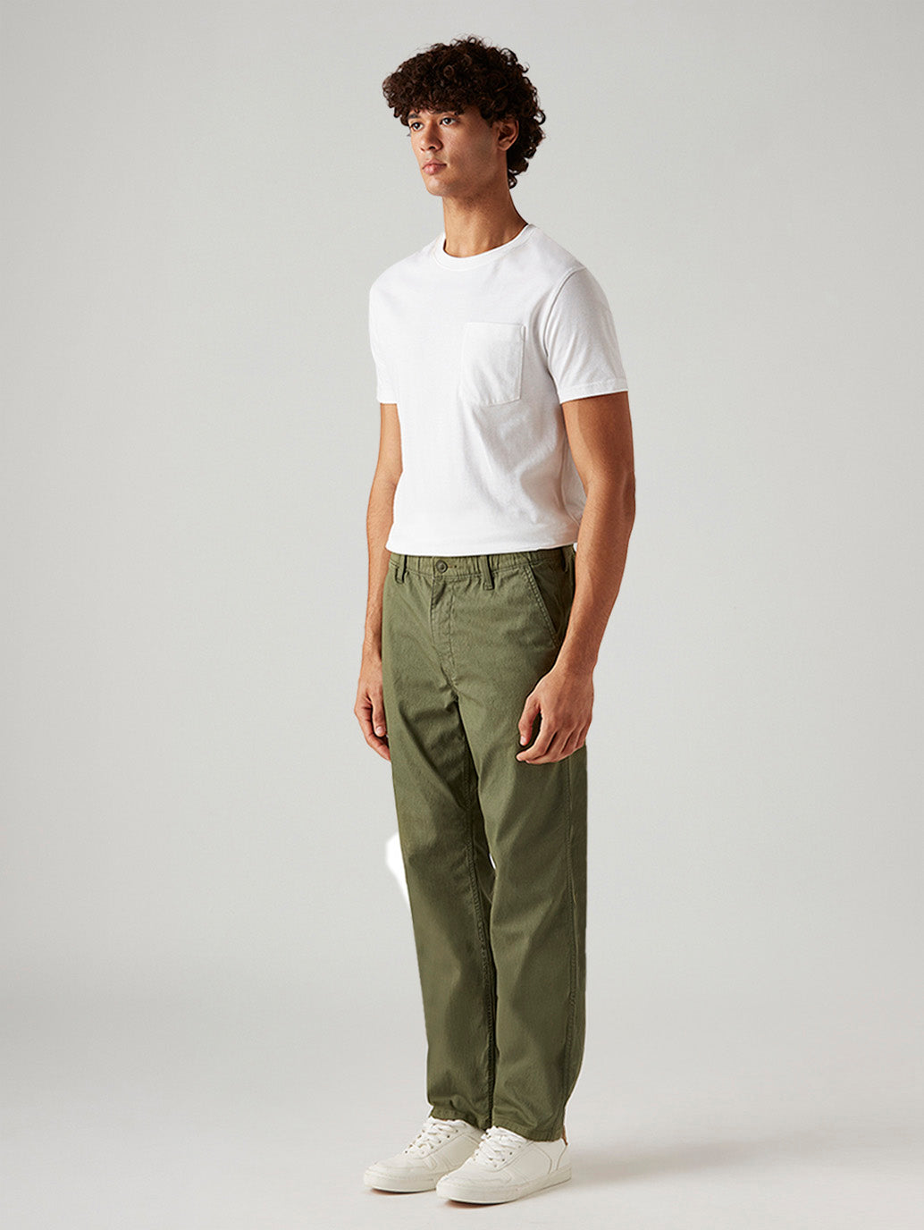 Men's Olive Relaxed Fit Mid Rise Tech Pant - Side View