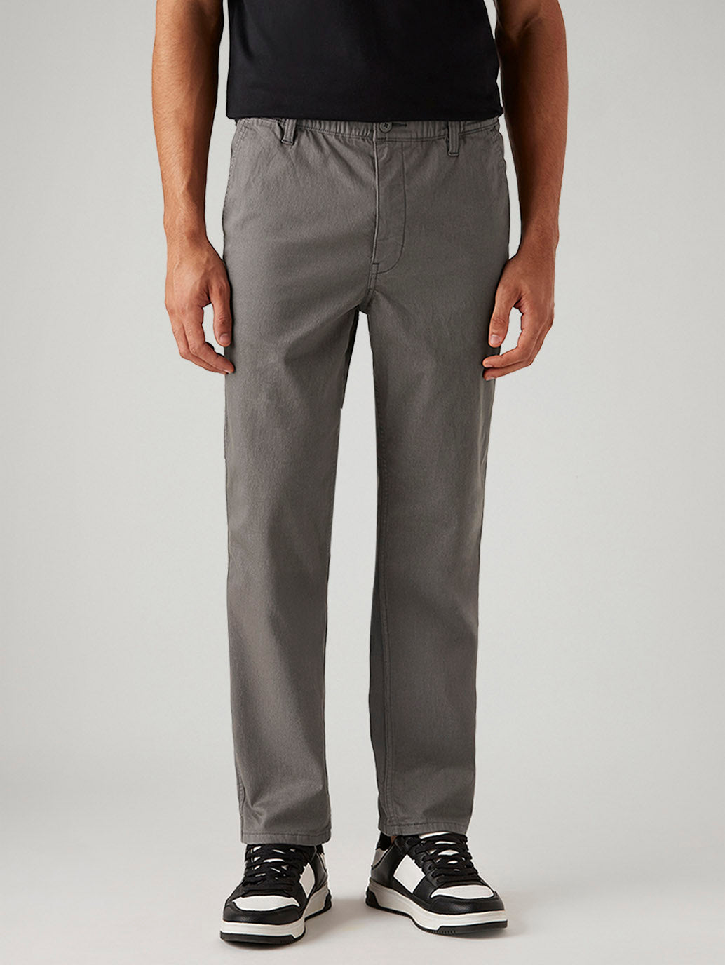 Men's Grey Relaxed Fit Mid Rise Tech Pant - Front View