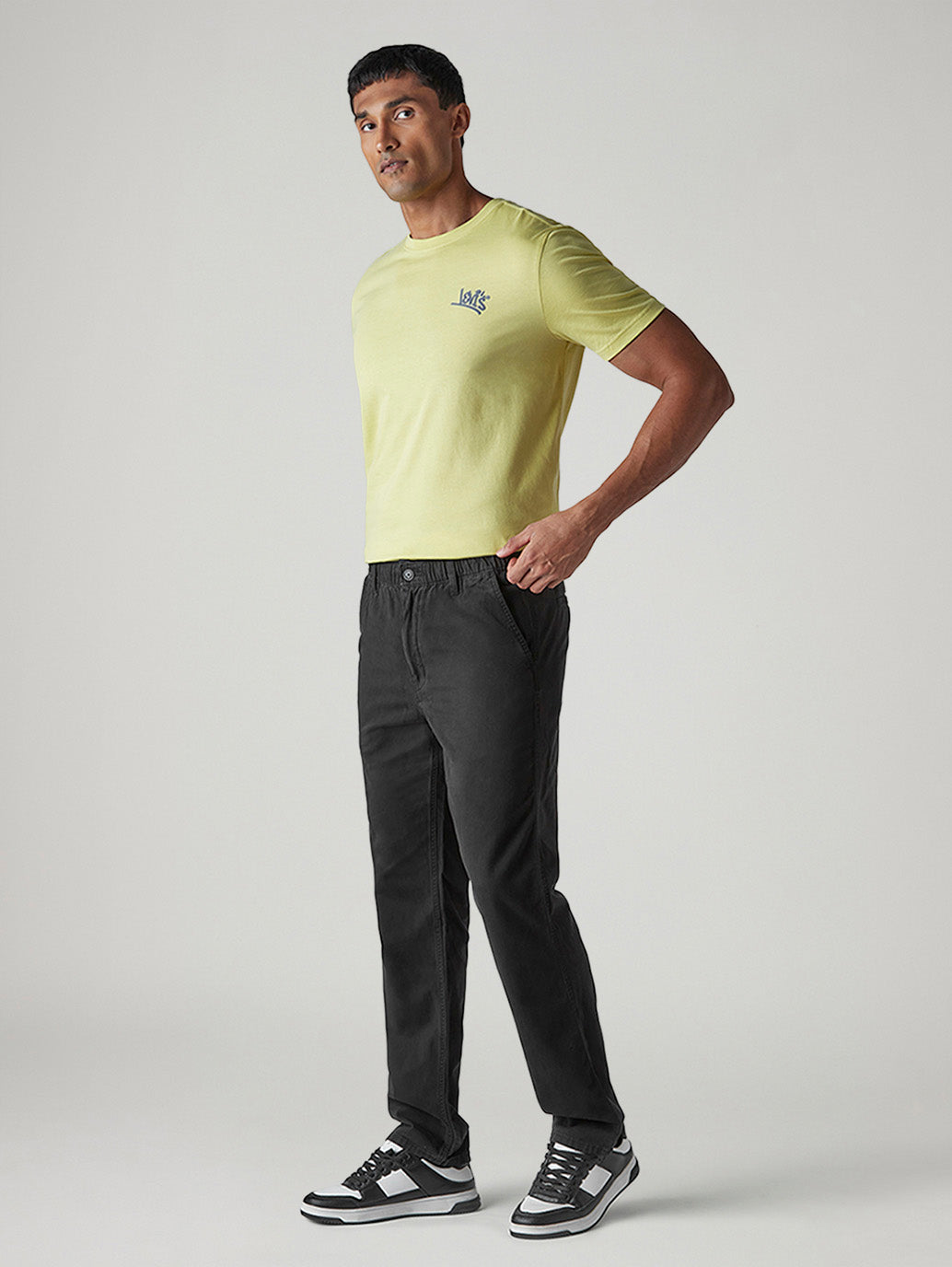 Men's Black Authentic Relaxed Fit Mid Rise Tech Pant - Side View