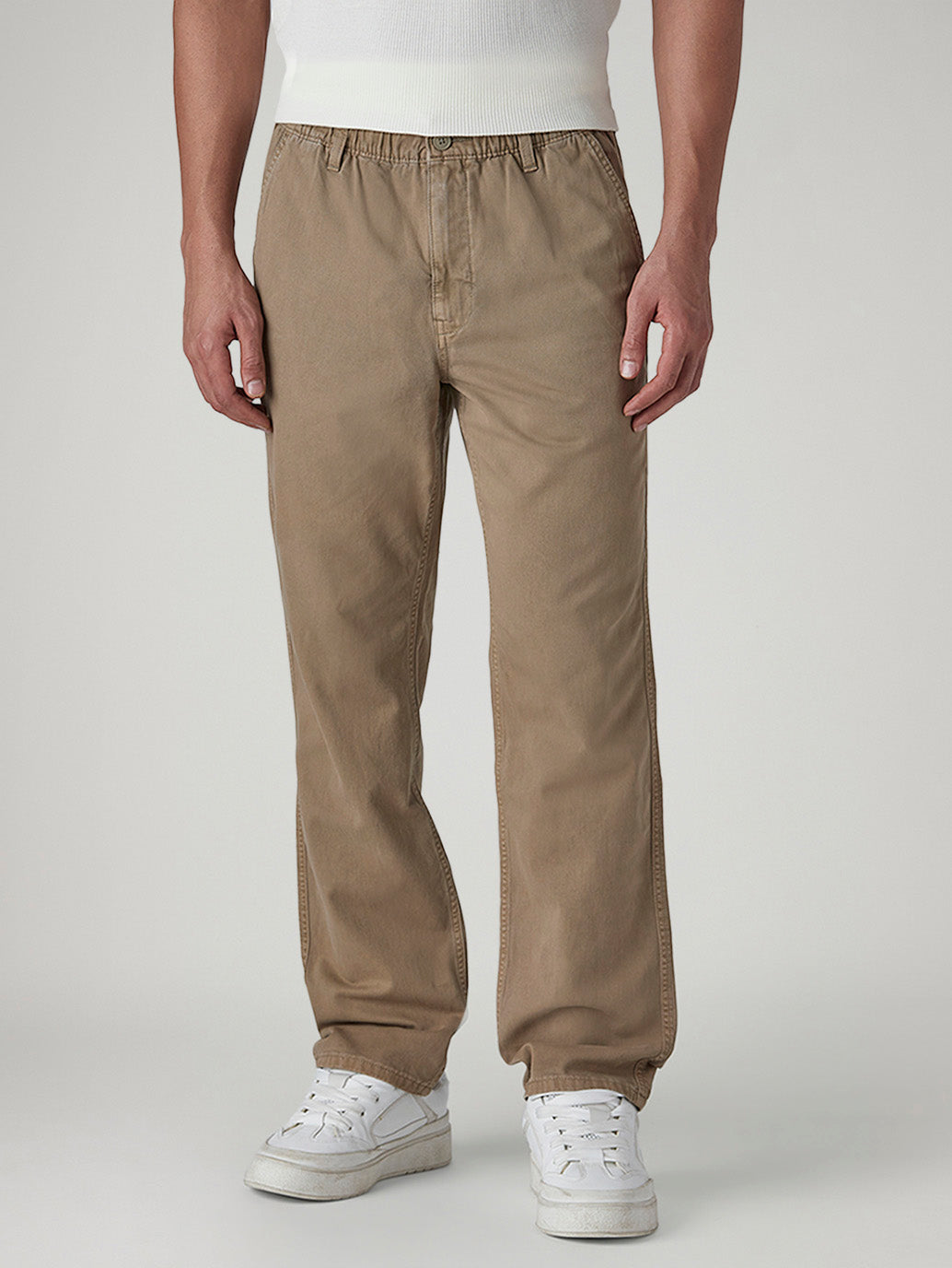 Men's Khaki Authentic Relaxed Fit Mid Rise Tech Pant - Front View