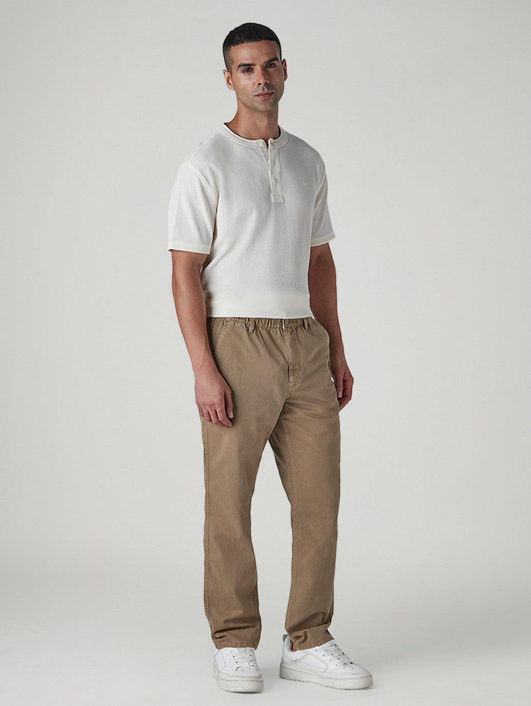 Men's Khaki Authentic Relaxed Fit Mid Rise Tech Pant - Side View