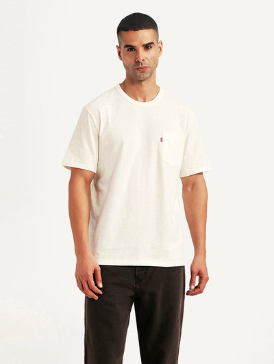 Men's Solid Off White Slim Fit T-shirt-image-34