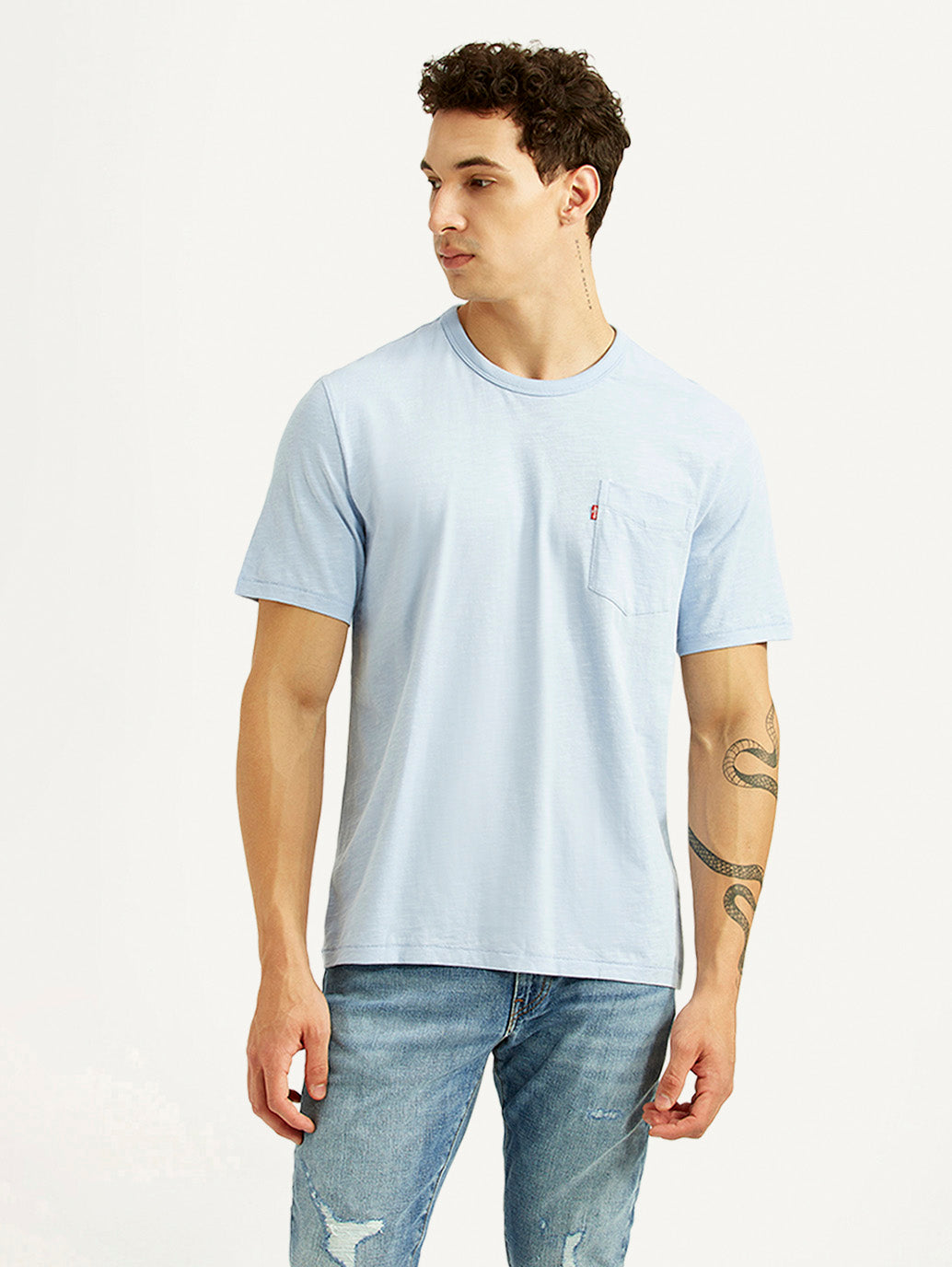Men's Solid Light Blue Slim Fit T-shirt
