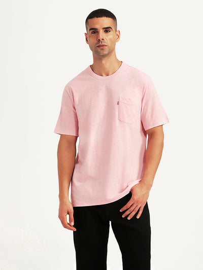 Men's Solid Pink Slim Fit T-shirt-image-38