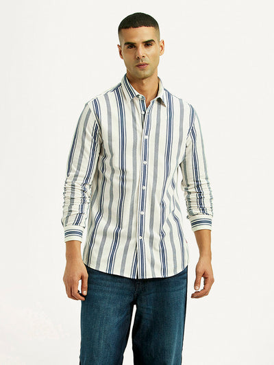 Men's Striped White Slim Fit Shirt-image-36
