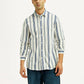 Men's Striped White Slim Fit Shirt - Front View