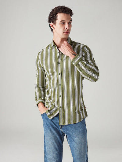 levi's Men's Striped Olive Slim Fit Knitted Shirt-picture-13