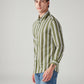 Men's Striped Olive Slim Fit Knitted Shirt - Side View