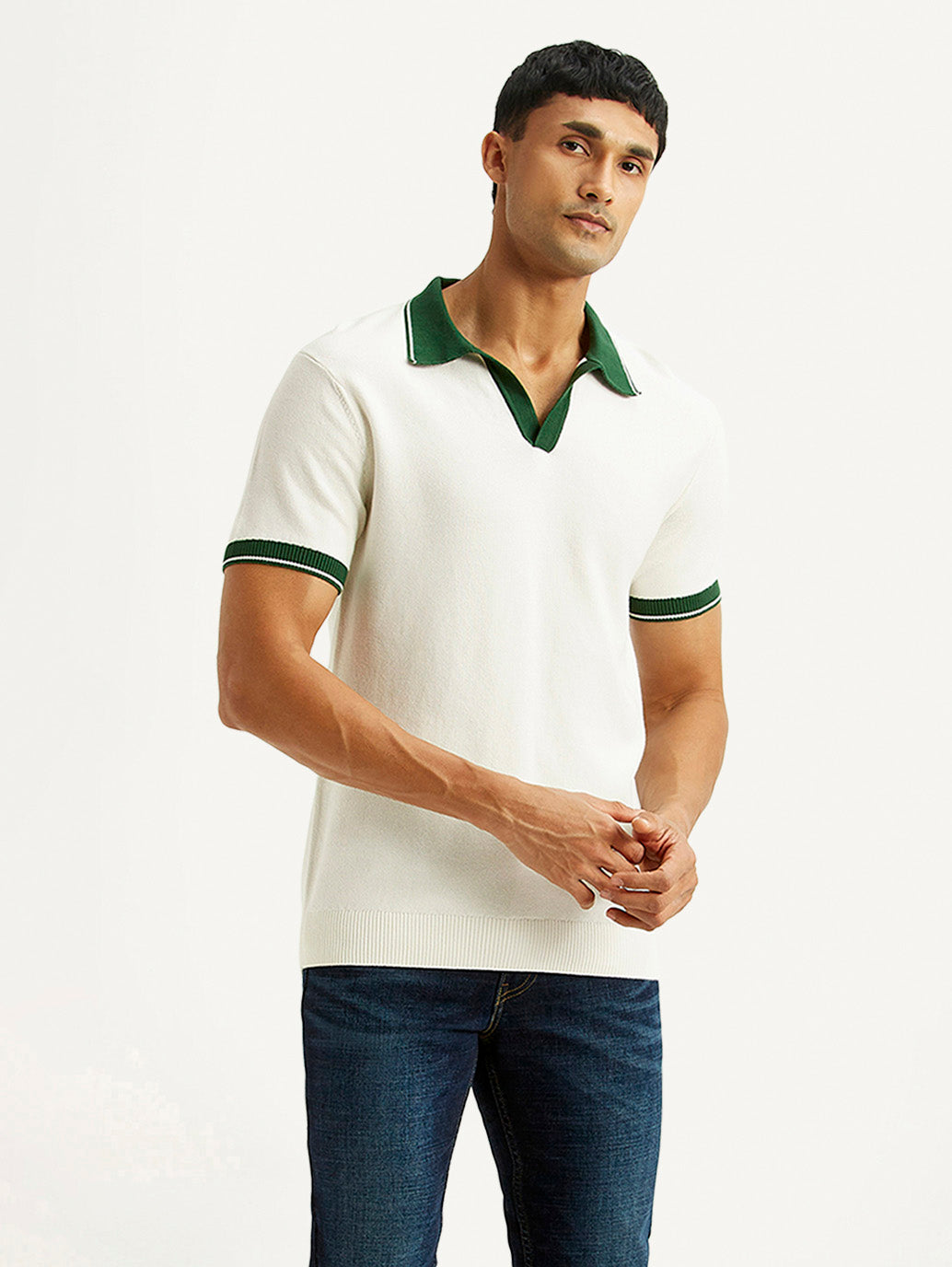 Men's Colorblock White Polo T-shirt - Styleshot View