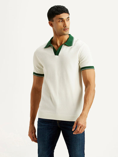 Men's Colorblock White Polo T-shirt