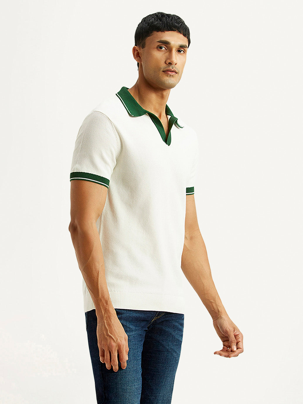 Men's Colorblock White Polo T-shirt - Side View