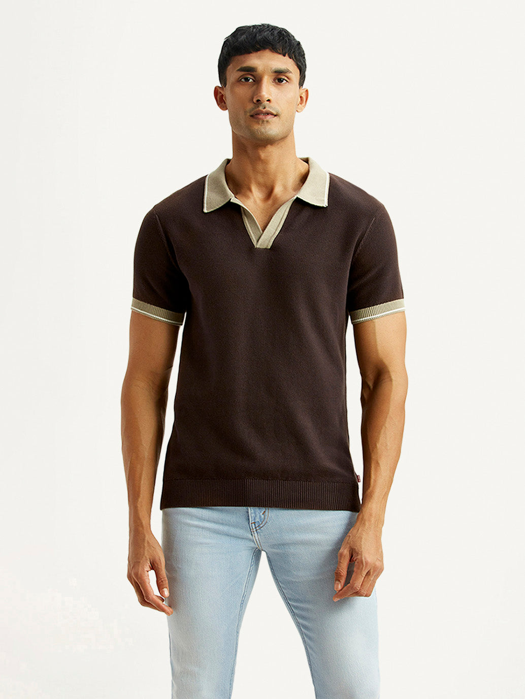 Men's Colorblock Brown Polo T-shirt