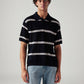 Men's Striped Navy Loose Fit Polo T-shirt - Front View