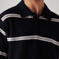 Men's Striped Navy Loose Fit Polo T-shirt - Detail View