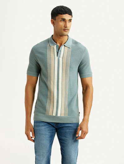 Men's Striped Light Blue Polo T-shirt