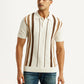 Men's Striped Off White Polo T-shirt - Front View