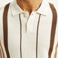 Men's Striped Off White Polo T-shirt - Detail View