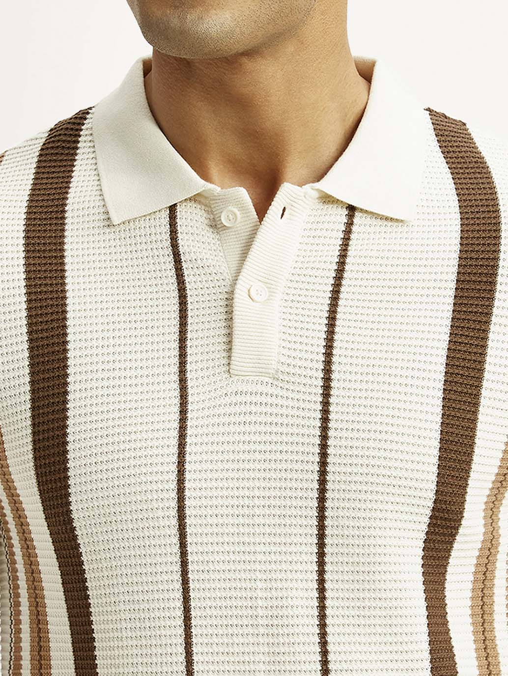 Men's Striped Off White Polo T-shirt - Detail View