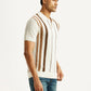Men's Striped Off White Polo T-shirt - Side View