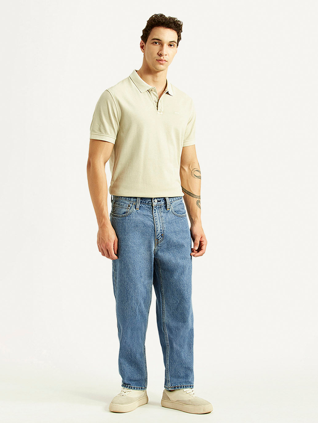 Men's 568 Blue Baggy Fit Mid Rise Jeans - Front View