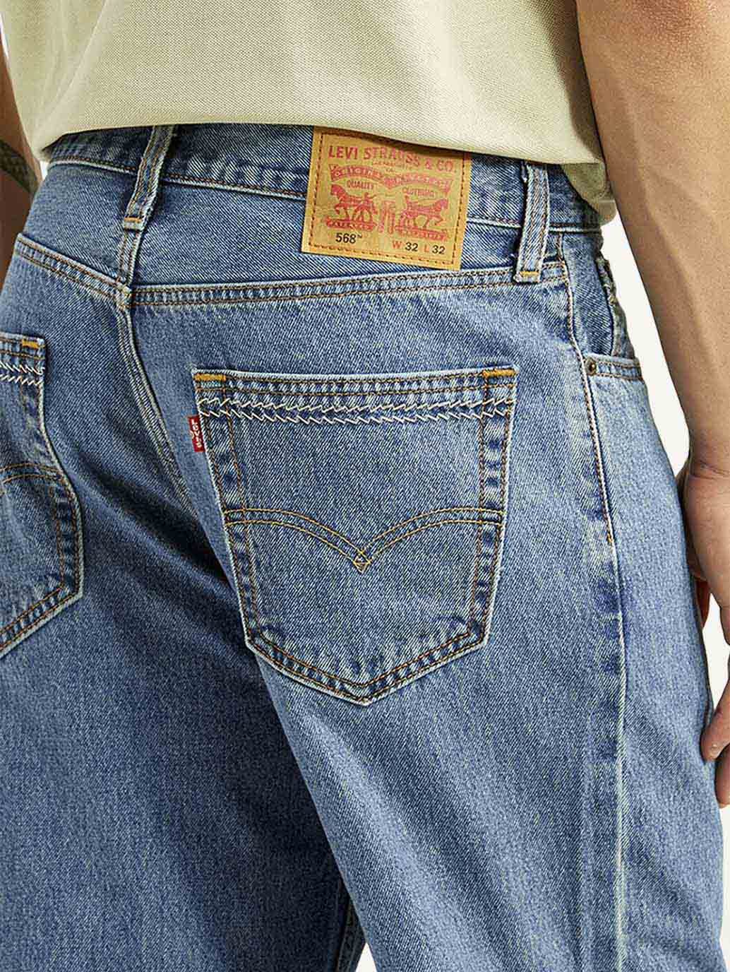 Men's 568 Blue Baggy Fit Mid Rise Jeans - Detail View