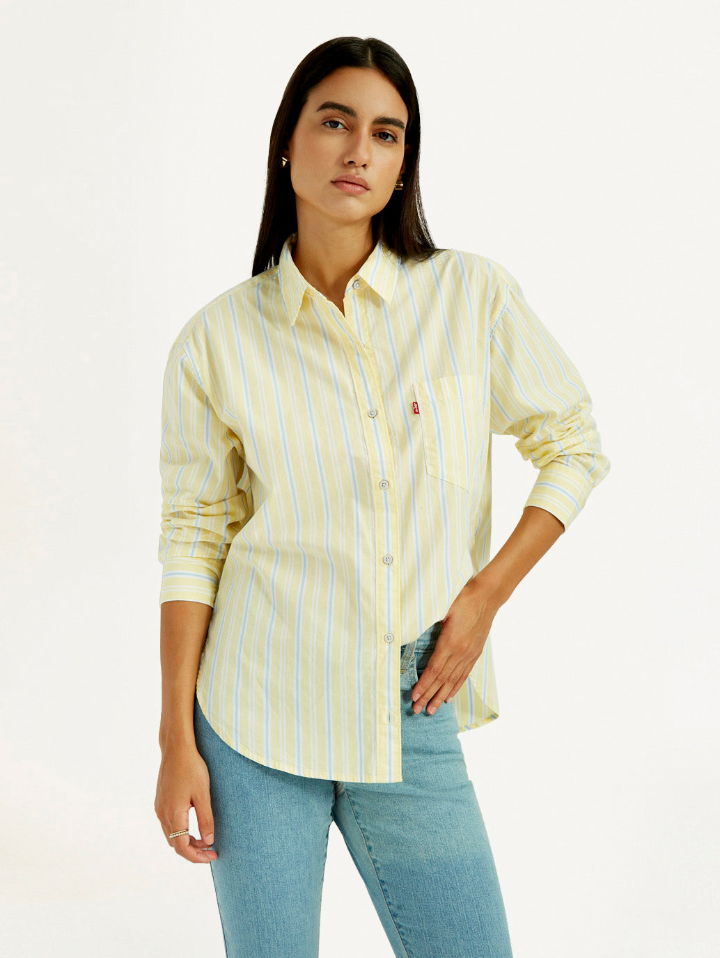 Women's Striped Yellow Relaxed Fit Shirt