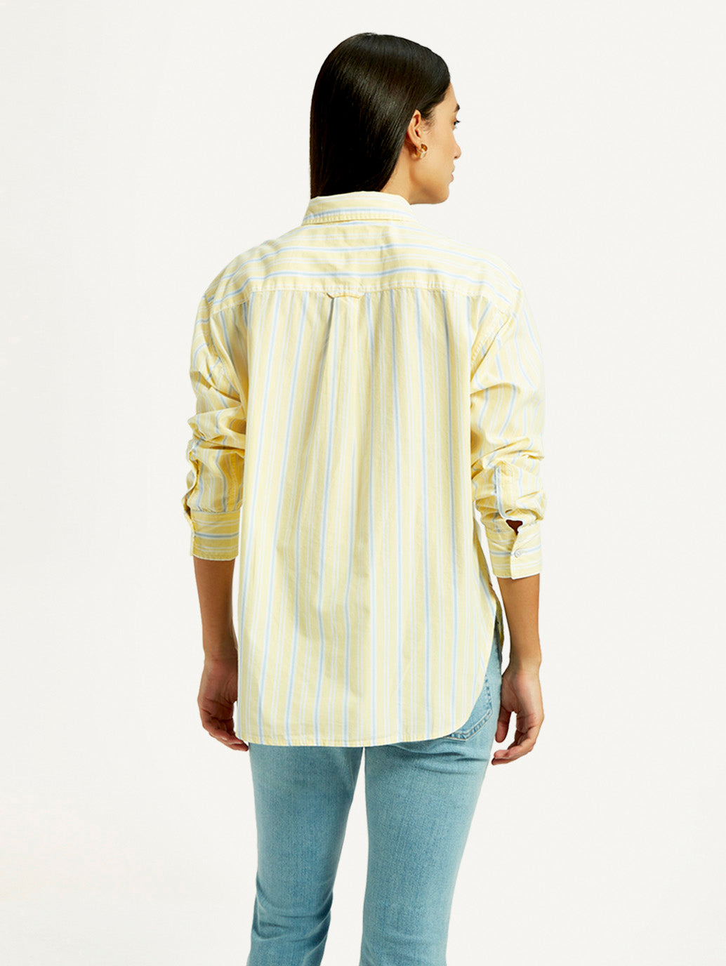 Women's Striped Yellow Relaxed Fit Shirt - Back View